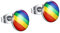 Flongo LGBT Ohrstecker Ohrringe Gestüt Ohrhänger Gummi Kautschuk Silber Spitze Stecker Plug Taper Regenbogen Streifen Gay Pride Schwul Homosexual Homosexuell