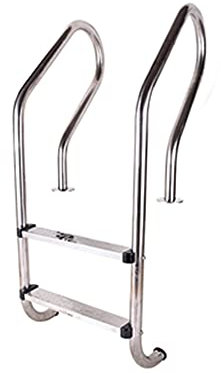 AWJ Schwimmbecken-Rolltreppe, Edelstahl mit Rutschfester 2-Schicht-Leiter, Schwimmbecken-Handlauf, Kletterleiter, oberirdische Schwimmbecken-Leiterausrüstung, ohne Einbettung/Silber / 54 × 58 ×