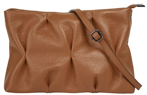 Cluty Umhängetasche echt Leder Damen | Made in Italy, Knautsch Clutch, Umhängetasche für Smartphone, Handtasche 2-in-1, Abendtasche glänzend, Crossbody abnehmbarer Gurt | 021371