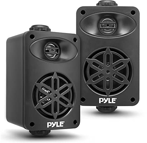 Indoor Outdoor Speakers Pair - 200 Watt Dual Waterproof 3.5” 2-Way Full Range Speaker System w/ 1/2” High Compliance Polymer Tweeter - in-Home, Boat, Marine, Deck, Patio, Poolside (Black)- PDWR35BK
