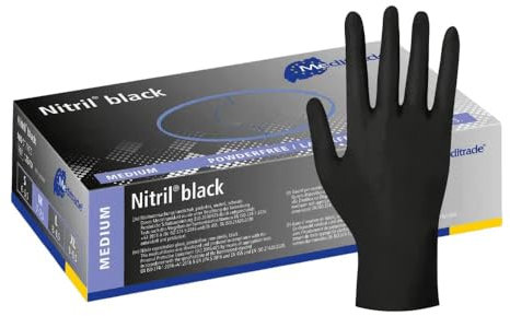 Nitrilhandschuhe 1000 Stück Box (Schwarz) Meditrade Einmalhandschuhe, Untersuchungshandschuhe, puderfrei, unsteril, latexfrei (M)