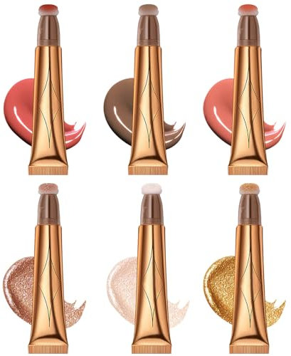 Voiakiu Contour Beauty Wand, Liquid Face Contour Stick with Cushion Applikator, Schimmer lange anhaltende seidige Creme Gesicht Highlighter Bronze Make-up Stick
