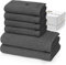 KLASBROOK® Linnea 6 teiliges Luxus Handtücher Set Anthrazit, extra flauschig und saugfähig aus 100% Baumwolle Oeko-TEX 100 Zertifiziert mit Aufhänger, 4 Handtücher 50x100 + 2 Badetücher 70x140