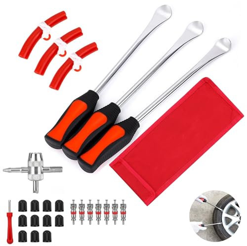 Intckwan DéMonte Pneus Moto Manuels, 3 Levier VéLo de 11,5 Pouces, Outil de Montage de Pneus avec 3 Protections de Jantes, pour Moto, VéLo, Auto, Voiture, Scooter, Trottinette éLectrique