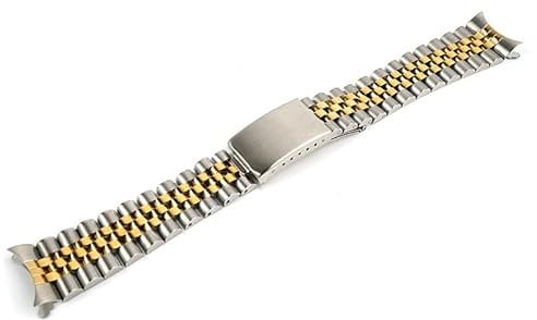 MUZIJING Jubilee Uhrenarmband, 18 mm, 19 mm, 20 mm, 316L Edelstahl, zweifarbig, goldfarben, gebogenes Ende, passend für RLX SKX Watch, 20 mm