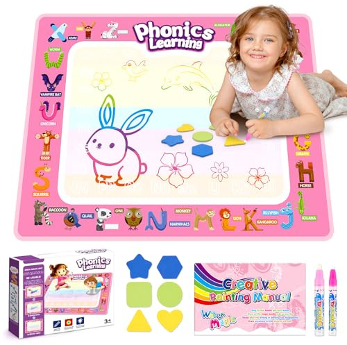 Gifitizi Kinderspielzeug ab 1 2 3 4 Jahre, Wassermalmatte Spielzeug ab 1 2 3 4 Jahre Mädchen Malmatte mit Wasserstift Geschenk Mädchen 1 2 3 4 Jahre Wassermalbuch Wasser Graffiti Matte(78 x 58 cm)