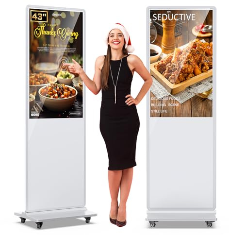QIXZOCV Digitaler Kundenstopper mit Touchscreen, 43 Zoll 2K Digital Signage Display, Interaktive Digitale Werbetafel, Stand Up Digital Display mit Android OS für Werbedisplay, Mieten