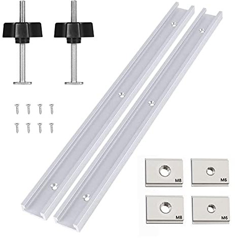 2 Pcs Aluminum Alloy T-Track Slot, 400mm T-Slot Track Miter Track Jig, T-Rail Slider Straight Edge Clamping Tool with Self-Tapping Screws, Plastic Handle, for Woodworking Router Table Saw