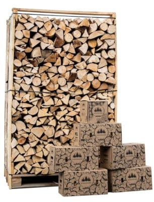 Box 3 stères 30cm Bois de Chauffage Sec 30kg Bois d'allumage 2KG Allume-feu Laine et Cire de Bois 100% Naturel pour cheminée poêle cuisinière brasero Barbecue
