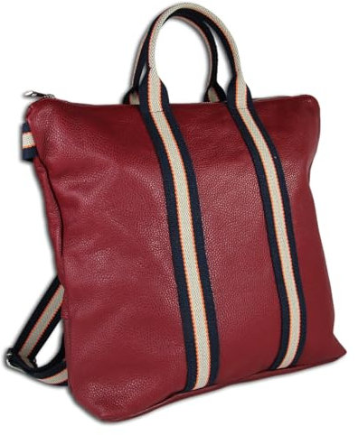 Toscanto Damen Cityrucksack Leder Canvas Tasche rot blau beige OTT609RR Canvas Cityrucksack