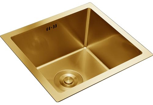 Fregadero De Oro Mini Altavoz De Acero Inoxidable Cocina Multifuncional Necesaria Para Un Solo Tazón De Fregadero Con Drenaje Dorado Y Componentes De Instalación Base De Un Solo Tazón O Incrustada (C