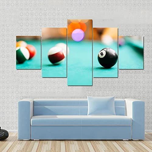 Kunstdrucke Gemälde 5 Teilig Leinwand Drucke,Wand Für Zuhause Malerei Wohnzimmer Wohnung Deko Modulare Bilder Snooker Acht-Ball-Billard Poster Hd Ge