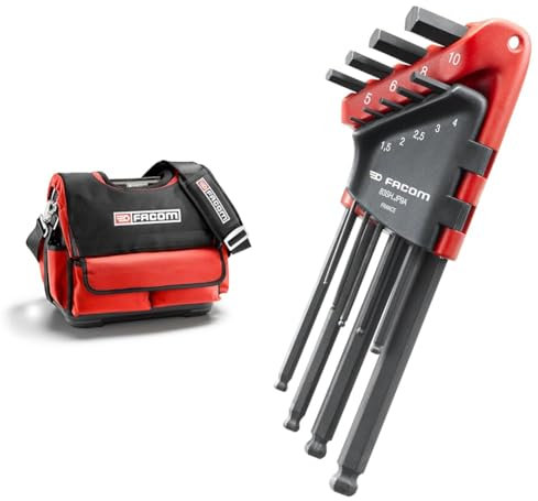 Facom - Sac et Caisse à Outils Textile Mini Probag - BS.T14PB & Jeu de 6 Clés Mâles Coudées 6 Pans - Clés Allen - 4 Types de Dimensions et de Têtes - Étui Compact à Volet Rabattable - 83SH.JP9A