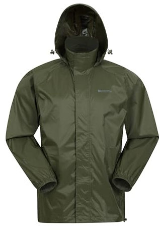 Mountain Warehouse Pakka Mens Waterproof Packable Jacket - IsoDry, Lightweight & Breathable Raincoat with Taped Seams & Packaway Bag - For Spring Summer & Travel Dark Khaki S