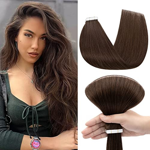 Benehair Tape in Extensions Echthaar, 30CM Tape in Haarverlängerungen, Invisible Echthaar Extension mit Tapes, Seidig Glatte Echthaars Extension, 10Pcs 20g Schokoladen Braun #4