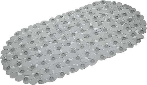 Non-Slip Bath Mats for Inside Bath, Anti-Mould, Anti-Slip Shower Mat with Suction Cups & Drain Holes, Flexible Oval PVC Bathtub Mat, Machine Washable Pebble Bath Mat - Clear 69 x 36 cm
