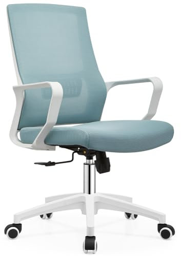 Shally Dogan Sedia da Ufficio Ergonomica Girevole con Supporto Lombare, Poltrona da Scrivania, Studio, Cameretta, Reclinabile con Altezza Regolabile, Base Bianca Robusta, Schienale Antisudore (Blu)