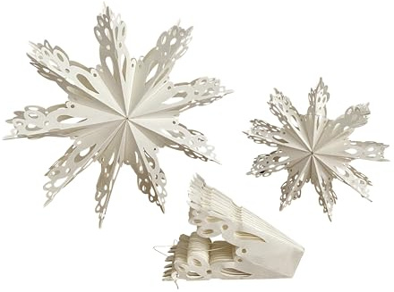 Paperholic - 3 Stück Papiersterne Schneeflocke Fensterstern Papier (2X ca. 23cm / 1x 15cm) mit Magnetverschluss, Papierornamente Aufhängen Weihnachten Weihnachts-Deko Fair Trade