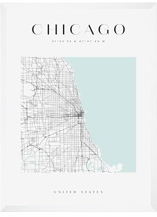 GP TONER Bilder Chicago Architektur Poster Geometrische Stil Wanddekoration Moderne Wandkunst Poster Design 30x40 cm weißer Rahmen