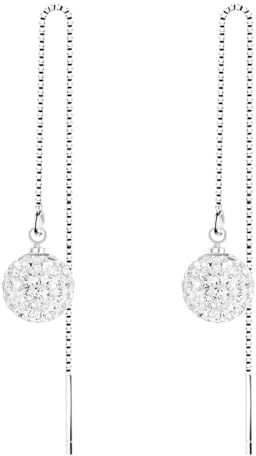 LÖB Durchzieher 925 Silber Shamballa Perlen, Damen Perlenohrringe Hängend Glitzer Steine Kugel Ketten zum Durchziehen Brautschmuck Silberohrringe