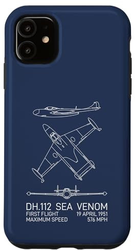 iPhone 11 Sea Venom British 1950s Jet Plane Blueprints Infographic Case