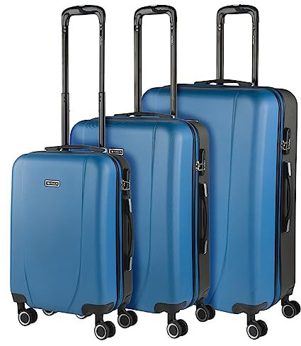 ITACA - Juego Maletas De Viaje rígidas Trolley con Candado de Combinacion TSA y 4 Doble Rueda 360° Set Maletas De Viaje Ligeras y Resistentes, Azul-Antracita