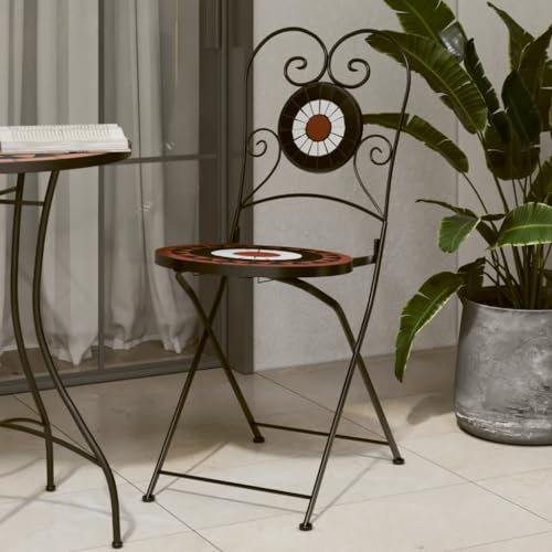 Somanki Bistrostühle 2 STK. Klappbar Terrakottarot und Weiß Keramik, Gartenstühle, Balkonstuhl, Terrassenstühle, Gartensessel, Garten Stühle, Gartenmöbel, Balkon Stühle - 4003406