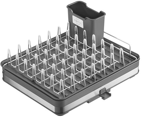 SILBERTHAL Escurreplatos Fregadero con desagüe - Escurridor Extensible - Escurreplatos plástico y Acero Inoxidable - con escurrecubiertos