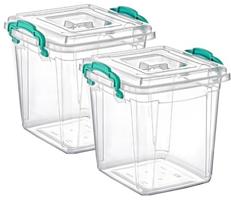 Best House | Plastic Storage Box with Clips & Lids | Size: 10L (L:26cm W:26cm H:26 cm)| Set of 2 | Square Shape |Stackable Clear Multipurpose Home Office Kitchen Tools Crafts (MEDIUM Size)