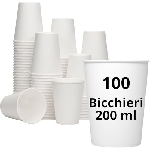 Easy8 100 Bicchieri Carta 200 ml, Bicchieri Usa e Getta, per Caffè, Acqua, Bevande Calde Fredde, Biodegradabili, Monouso, Grandi, Ecologici, Sostenibili