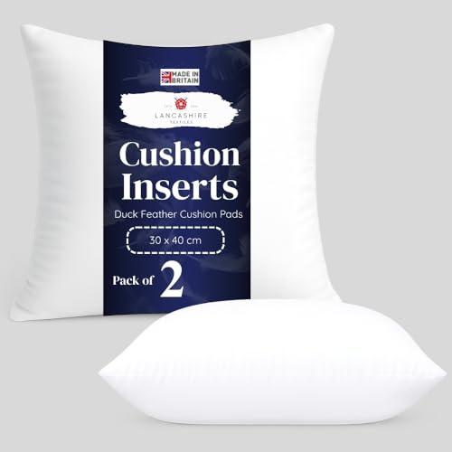 Lancashire Textiles Cushion Pad Generously Filled With Ethically Sourced Duck Feathers Encased In Pure Cambric Cotton Cover (2 Pack, 30'' x 30'' (75cm x 75cm))