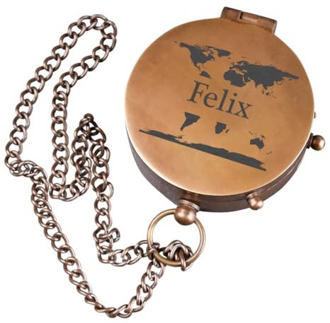 polar-effekt Metall Kompass in Bronze mit personalisierter Gravur - Geburtstagsgeschenk für Männer - Tragbarer Taschenkompass - Geeignet für Camping, Wandern & Segeln