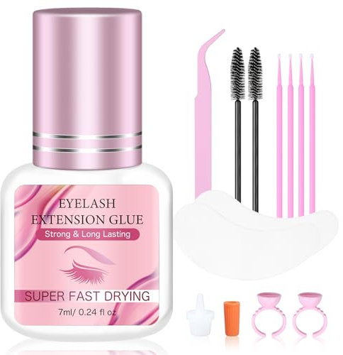 7ML Eyelash Extensions Glue Black, 1-2s Drying Time Up to 8 Weeks Retention, Highly Safe Adhesive for Professional Lash Supplies