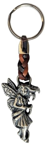 ClaroSchmuck Schlüssel-Anhänger Elfe Schlüsselring aus Metall Stärke 2 mm, Band Kunstleder, Gesamtlänge ca. 98mm
