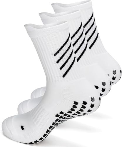 Weiß Antirutsch Fußballsocken Herren Rutschfest Gripsocken Fussball Stoppersocken Baumwolle Damen Pilates Gripy Sport Socken Basketball Tennis Lauf Radfahren Joggen größe 43-49 Weiß L 3P