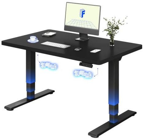 FLEXISPOT Höhenverstellbarer Schreibtisch mit Dualmotor 120×80 cm | 3-stufige Säulen Gestell – Ergonomischer Standing Desk für kleine Räume & Home Office, 100 kg Tragkraft (Schwarz+Schwarz)