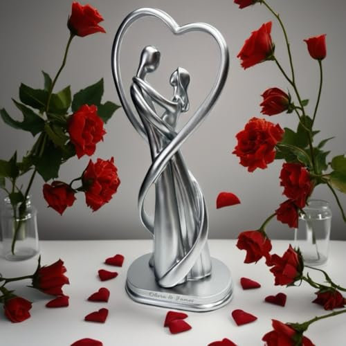 Personalised Bronze Couple Figurine – Resin Romantic Heart Ornament – 31.5cm Gift for Wedding, Anniversary, Valentine’s Day – Elegant Home Décor for Couples