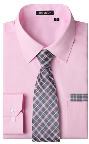 HISDERN Chemise Homme Manches Longues Chemise Homme Formelle avec Cravate Mariage Regular avec Poches Business Casual Slim Fit S-4XL