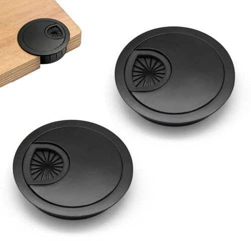 HUANR 2 Stücke Kabeldurchlass, 60 mm Schreibtisch Kabeldurchführung | Schwarz Tisch Kabeldurchführung, für Schreibtische, Büros und Arbeitsplatten