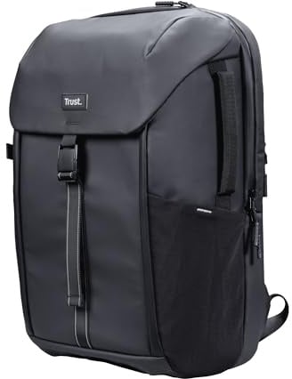 Trust Jersey Zaino per Laptop 17 Pollici, Zaino da Ufficio Uomo 25 Litri | Porta PC Realizzato in Plastica Riciclata, Borsa da Cabina per Viaggi Lavoro Scuola Affari Sport, Nero