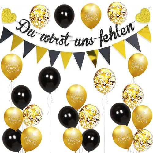 Du wirst uns fehlen Abschied Deko Set – 24 tlg. Deko Ruhestand mit Banner, Wimpelkette & Gold Luftballons – Abschiedsparty Dekoration für Kollegin, Kollegen, Rente & Jobwechsel