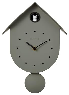 I-TOTAL® - Kuckucksuhr mit bunter Katze, modernes Design, dekorative Uhr für Haus, Küche und Kinderzimmer (Olivgrün)