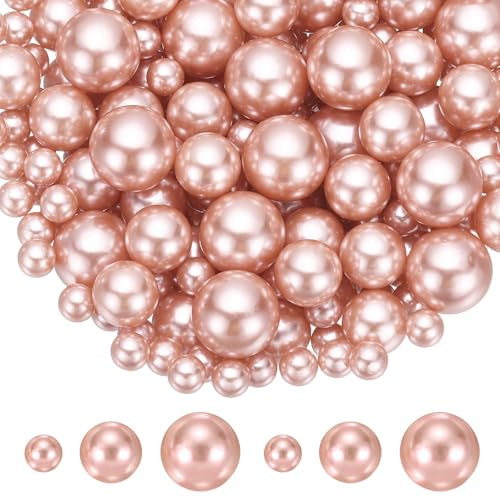 YELARXI 280Pcs No Hole Pearl Beads, 8/14/18mm Vase Fillers Faux Pearl for Crafting Filling Home Party Decorations Wedding Centerpieces, Rose Gold