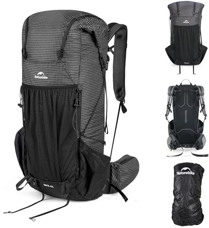 Naturehike Rock 2.0 Upgraded 45L Rucksack Interner Rahmen Wanderrucksack Damen mit Regenhülle Trekkingrucksacke für Outdoor Camping Reisen Backpacking(Schwarz 45l/M)