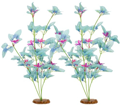 2Pcs Silk Fish Tank Plants- 13 Cyan Silk Aquarium Plants Artificial | 13, Cyan, Silk, Goldfish Tall Fish Tank Decorations, Freshwater Betta Habitat