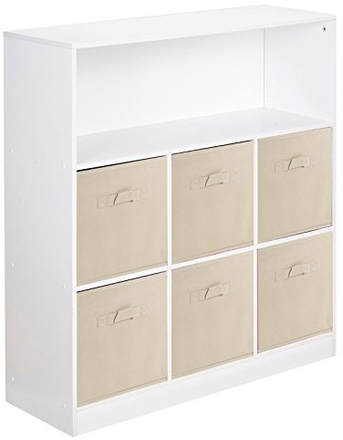URBNLIVING White Wide 7 Cube Bookcase + 6 Beige Non Woven Drawers