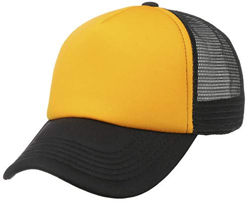 Lipodo 70er Rapper Mesh Cap Damen/Herren - Truckercap aus 100% Polyester - Basecap in Einheitsgröße (55-60 cm) - Gelb-Schwarz