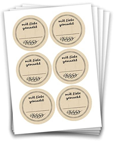 Papierdrachen 24 Selbstklebende Etiketten zum Beschriften - z.B. für selbst gemachte Marmelade - Mit Liebe gemacht - Natur - 4 cm große Sticker für Eingekochtes - Homemade - Marmeladen-Aufkleber