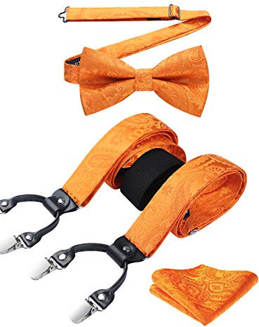 HISDERN Hosenträger für Herren Paisley Y Form und Längenverstellbar Hosenträger mit 6 starken Clips und Fliege mit Einsteckuch