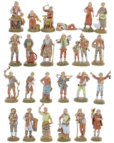 Moranduzzo Gruppo Pastori 24 Personaggi per Presepe da 6 cm – MINI 6 – Scala 1:32 – Statuine Indistruttibili Rifinite a Mano, Scultore M. Landi, Made in Italy